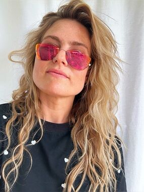 Authentic 90’s Vintage Chanel Pink Rimless Shield Sunglasses